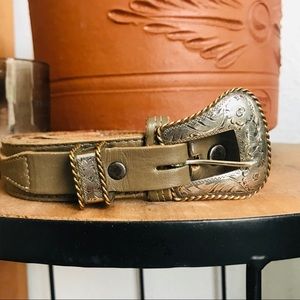 Leather belt with silver buckle